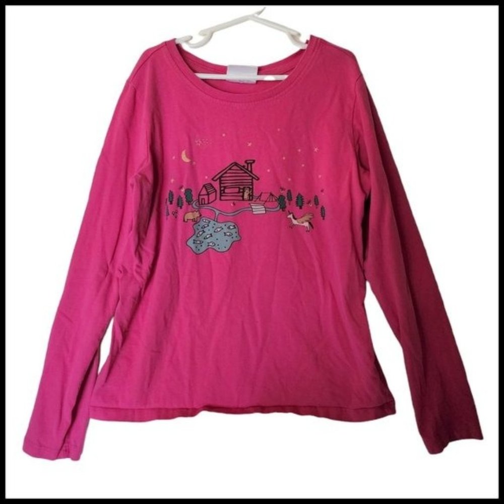 Hanna Andersson Long Sleeve Pink Tee Print Cabin Lake Size 150 12 Years Kids